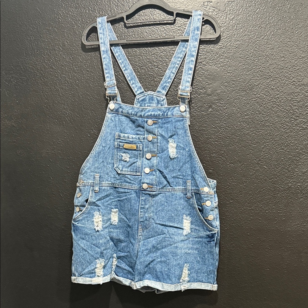 Denim Distressed Overalls
